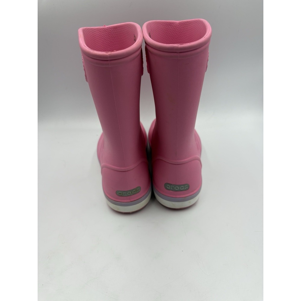 Crocs Crocband Rain Boot Pink Round Toe Kids Waterproof Boots Girls Size J 2 - Picture 4 of 13
